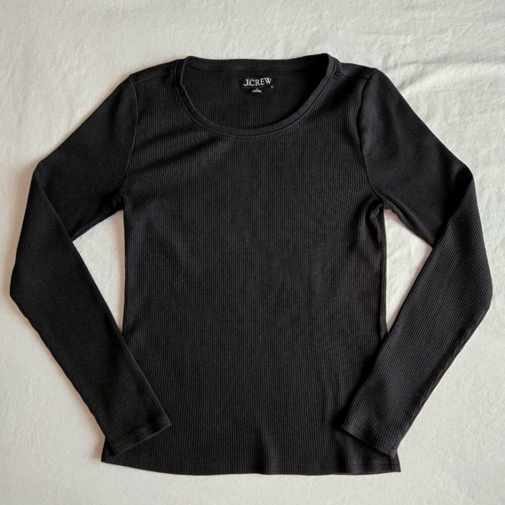 J. Crew Ribbed Cotton Modal Black Long Sleeve M